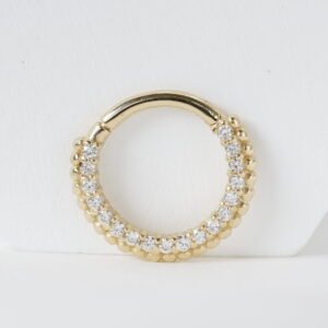 Cliker con Zirconias y Esferas en 8mm con oro sólido de 14k